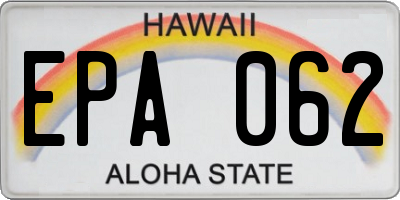 HI license plate EPA062