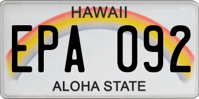 HI license plate EPA092