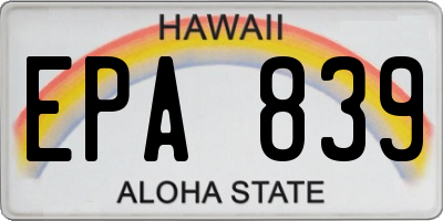 HI license plate EPA839