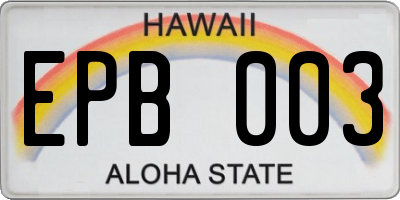 HI license plate EPB003