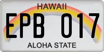 HI license plate EPB017