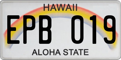 HI license plate EPB019