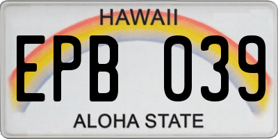 HI license plate EPB039