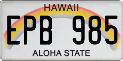 HI license plate EPB985