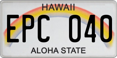 HI license plate EPC040