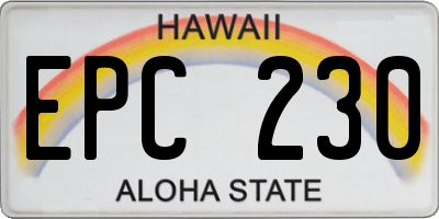 HI license plate EPC230