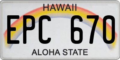 HI license plate EPC670