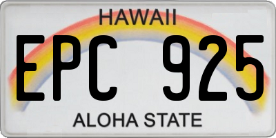 HI license plate EPC925