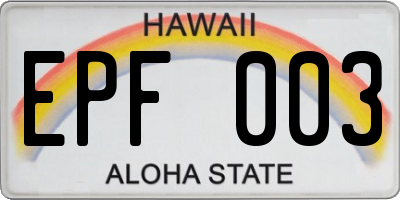 HI license plate EPF003