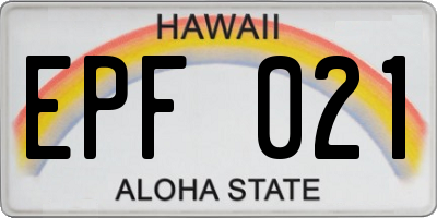 HI license plate EPF021
