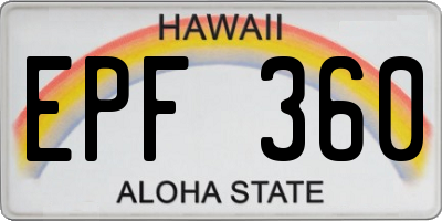 HI license plate EPF360