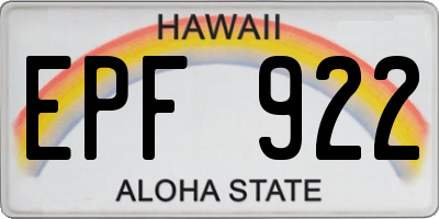 HI license plate EPF922