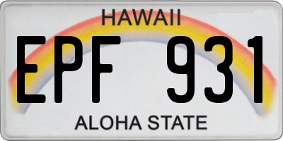 HI license plate EPF931