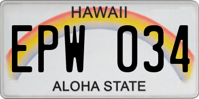 HI license plate EPW034