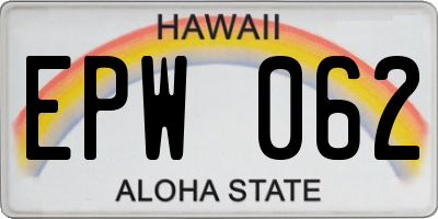 HI license plate EPW062