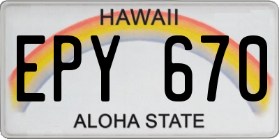 HI license plate EPY670