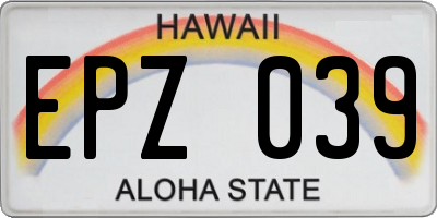 HI license plate EPZ039