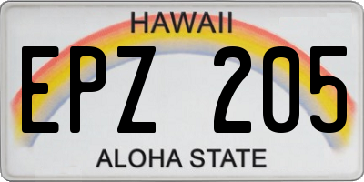 HI license plate EPZ205