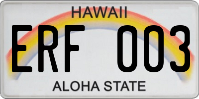HI license plate ERF003