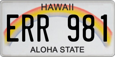 HI license plate ERR981