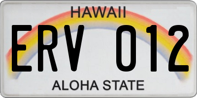 HI license plate ERV012