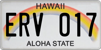 HI license plate ERV017