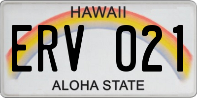 HI license plate ERV021