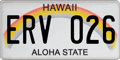 HI license plate ERV026