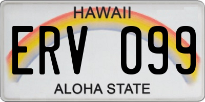 HI license plate ERV099