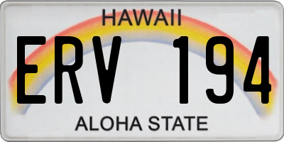 HI license plate ERV194