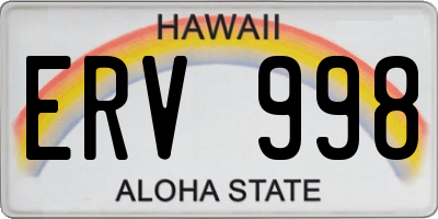 HI license plate ERV998