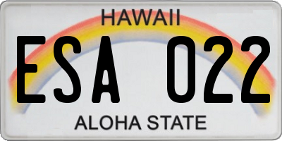 HI license plate ESA022