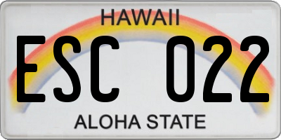 HI license plate ESC022