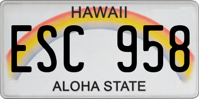HI license plate ESC958