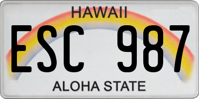 HI license plate ESC987
