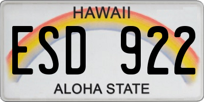 HI license plate ESD922