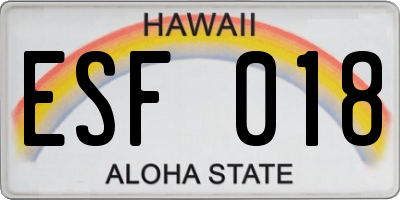 HI license plate ESF018