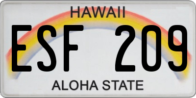 HI license plate ESF209