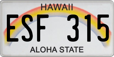 HI license plate ESF315