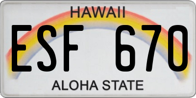HI license plate ESF670