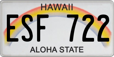 HI license plate ESF722