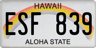HI license plate ESF839