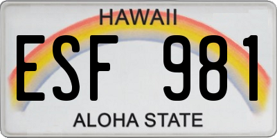 HI license plate ESF981