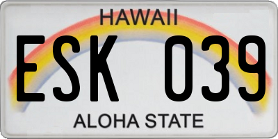 HI license plate ESK039
