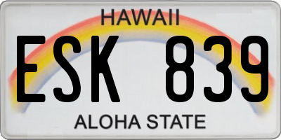 HI license plate ESK839