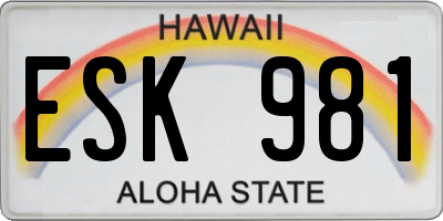 HI license plate ESK981