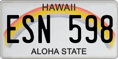 HI license plate ESN598