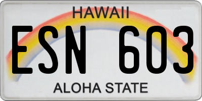 HI license plate ESN603