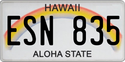 HI license plate ESN835