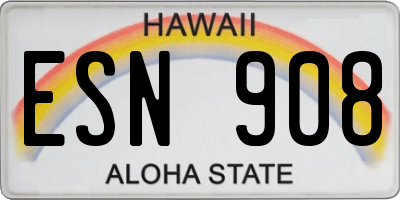HI license plate ESN908